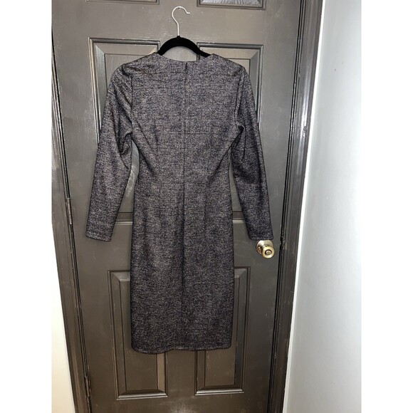 Brooks Brothers Gray Plaid Ruched Sheath Dress V-Neck Long Sleeve XS Old Money - Picture 2 of 7